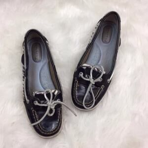 Sperry Top-Sider 7 Womens Black White Sequin Zebra Print Boat Shoes